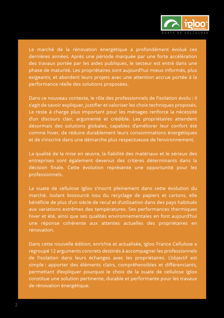 Livre blanc Igloo : 12 arguments pour convaincre les propriétaires de choisir la ouate de cellulose pour leurs travaux de rénovation