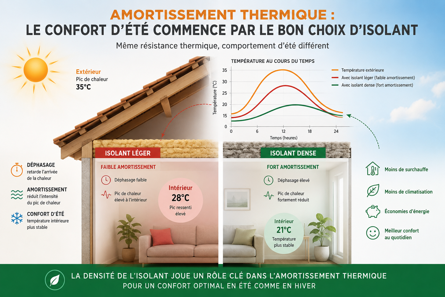 Principe de l'amortissement thermique dans les combles perdus