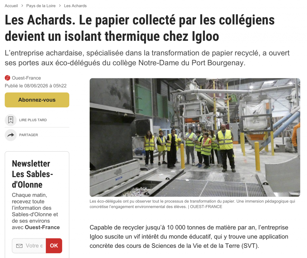 IGLOO FRANCE CELLULOSE OUEST FRANCE COLLEGE BOURGENAY LES SABLES D'OLONNE